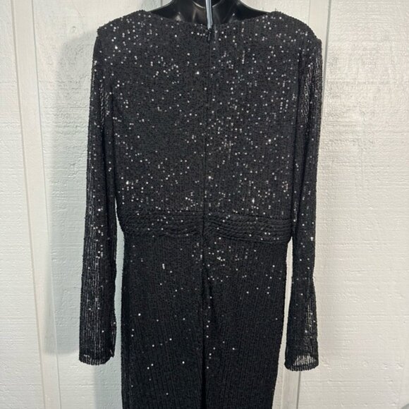 Ieena For Mac Duggal Black Sequin Faux Wrap Gown Size 10 NWT - Picture 9 of 13